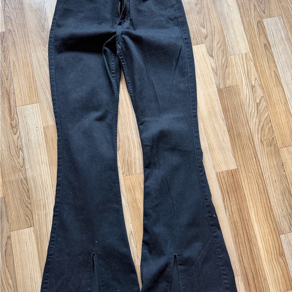 Hollister Black Denim Flare Pants split bottom